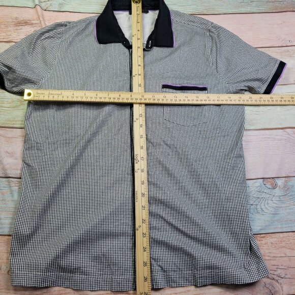 Ferrante Button-Up Black & White Checkered Collared Shirt, Small - Picture 6 of 9